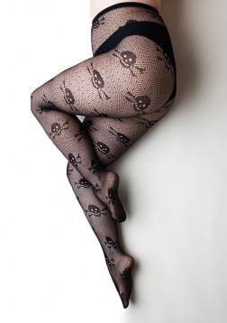 Fishnet Tights - Skulls - C - Black