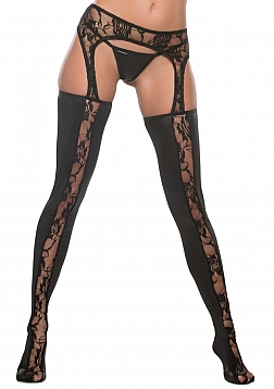 Lace and Wetlook Garter Tights - One Size