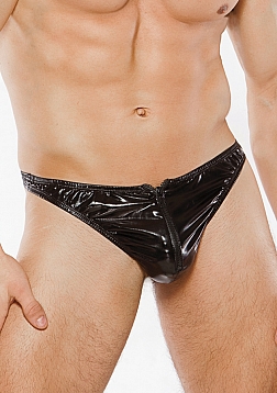 Wetlook Thong with Zipper - One Size