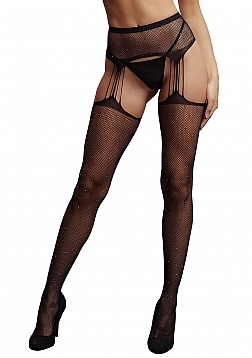 Suspender Rhinestone Pantyhose - One Size