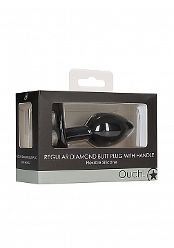 Ouch! - Regular Diamond Butt Plug With Handle - Black