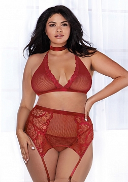 Fishnet and Lace 4 Piece Set - Plus Size