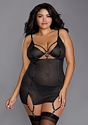 Fishnet Texture Power Mesh Garter Slip - XL  Fishnet Texture Power Mesh Garter Slip - XL