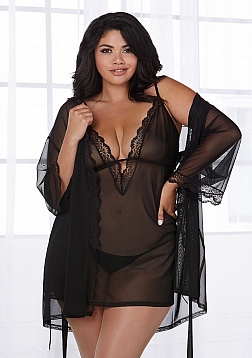 Stretch Mesh Chemise and Robe Set - XL