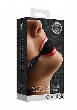 Ouch! - Silicone Ball Gag - With Roughend Denim Straps - Black 