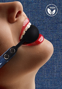 Ouch! - Silicone Ball Gag - With Roughend Denim Straps - Blue