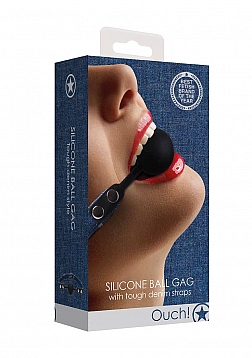 Ouch! - Silicone Ball Gag - With Roughend Denim Straps - Blue