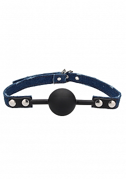 Ouch! - Silicone Ball Gag - With Roughend Denim Straps - Blue