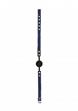 Ouch! - Silicone Ball Gag - With Roughend Denim Straps - Blue