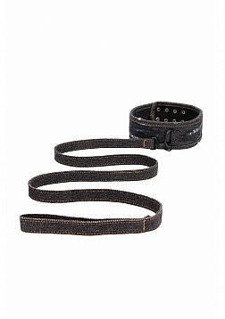 Ouch! - Denim Collar - With Leash - Roughend Denim Style - Black
