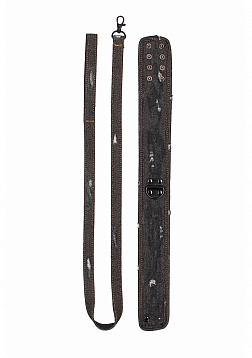 Ouch! - Denim Collar - With Leash - Roughend Denim Style - Black