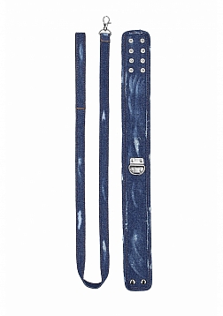 Ouch! - Denim Collar - With Leash - Roughend Denim Style - Blue