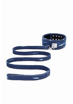 Ouch! - Denim Collar - With Leash - Roughend Denim Style - Blue