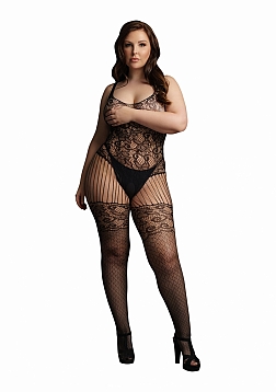 Lace and Fishnet Bodystocking - Plus Size