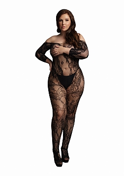 Lace Sleeved Bodystocking - Plus Size