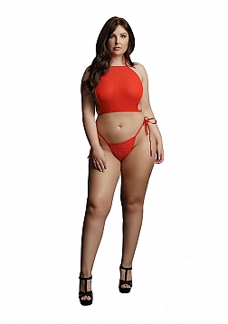 Festive Rhinestone Top and Thong - Plus Size