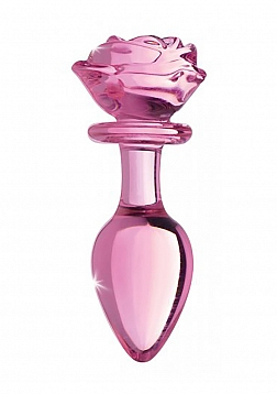 Pink Rose - Glass Butt Plug - Large