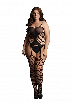 Fence Net Suspender Bodystocking - Plus Size