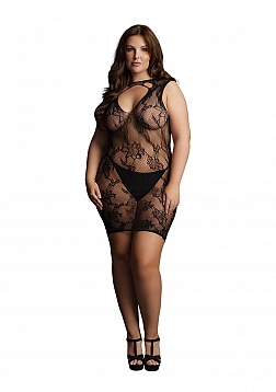 High Neck Lace Mini Dress - Plus Size