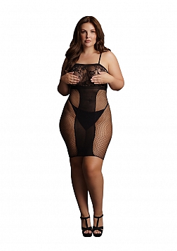 Knee-Length Lace and Fishnet Dress - Plus Size