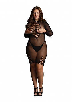 Long Sleeve Fishnet Dress - Plus Size