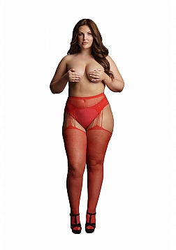 Suspender Rhinestone Pantyhose - Plus Size