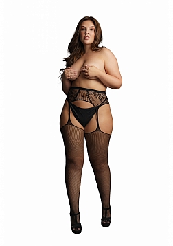 Fishnet and Lace Garterbelt Stockings - Plus Size