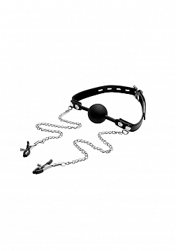 Silicone Ball Gag with Nipple Clamps