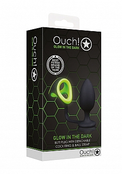 Ouch! - Butt Plug with Cock Ring & Ball Strap - Glow in the Dark