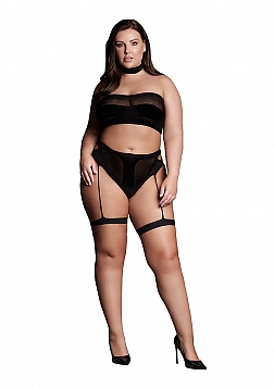 Ananke XII - Three Piece with Choker, Bandeau Top and Pantie with Garters - Plus Size