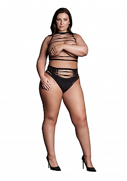 Helike XLV - Two Piece with Open Cups, Crop Top and Pantie - Plus Size