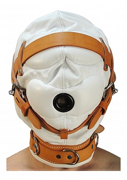 Total Sensory Deprivation Leather Hood - M/L - White