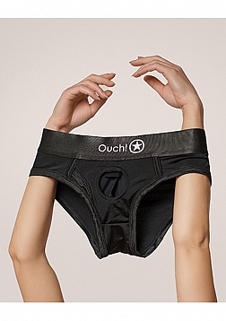 Ouch! - Vibrating Strap-on High-cut Brief - Black - M/L