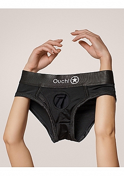 Ouch! - Vibrating Strap-on High-cut Brief - Black - XL/XXL