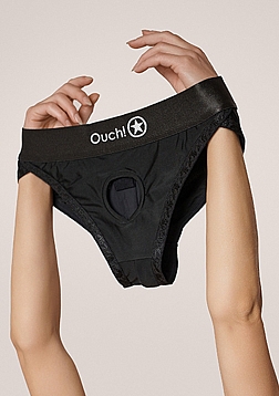 Ouch! - Vibrating Strap-on Hipster - Black - M/L