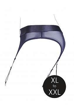 Ouch! - Vibrating Strap-on Thong with Adjustable Garters - Black - XL/XXL