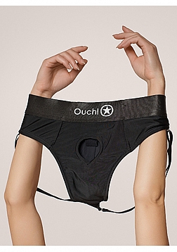 Ouch! - Vibrating Strap-on Thong with Removable Butt Straps - Black - M/L