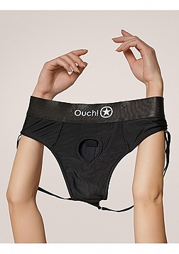 Ouch! - Vibrating Strap-on Thong with Removable Butt Straps - Black - XL/XXL