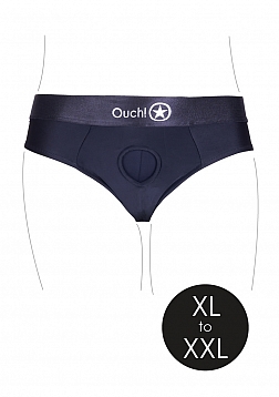 Ouch! - Vibrating Strap-on Thong with Removable Butt Straps - Black - XL/XXL