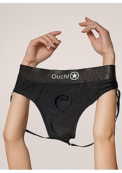 Ouch! - Vibrating Strap-on Thong with Removable Butt Straps - Black - XS/S