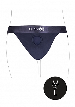 Ouch! - Vibrating Strap-on Panty Harness with Open Back - Black - M/L