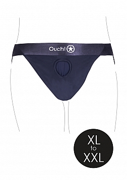 Ouch! - Vibrating Strap-on Panty Harness with Open Back - Black - XL/XXL