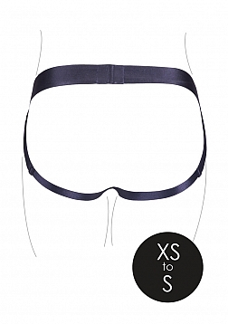 Ouch! - Vibrating Strap-on Panty Harness with Open Back - Black - XS/S