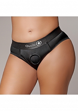Ouch! - Vibrating Strap-on High-cut Brief - Black - XL/XXL