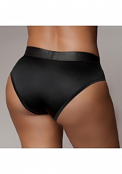 Ouch! - Vibrating Strap-on High-cut Brief - Black - XL/XXL
