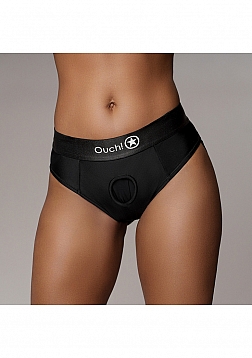 Ouch! - Vibrating Strap-on Thong with Removable Butt Straps - Black - M/L