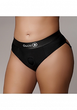 Ouch! - Vibrating Strap-on Thong with Removable Butt Straps - Black - XL/XXL