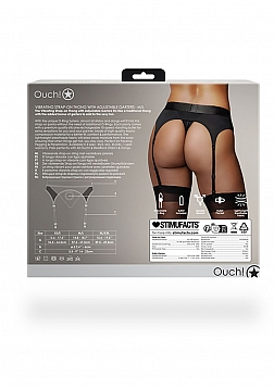 Ouch! - Vibrating Strap-on Thong with Adjustable Garters - Black - M/L