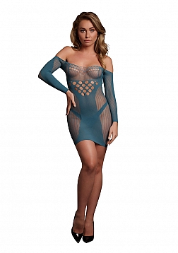 Long-Sleeved Net Mini Dress - One Size