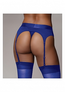 Ouch! - Vibrating Strap-on Thong with Adjustable Garters - Royal Blue- M/L